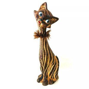 Vintage Wales Made Japan Ceramic Cat Figure Brown Texturized RARE